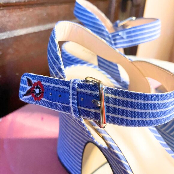 Nine West Blue & White Pinstripe Platform Heels - Picture 4 of 10